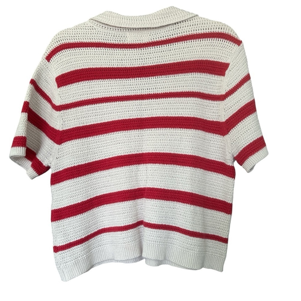 a new day Red White Striped Short Sleeve Sweater Top Casual Layer Sz L - Picture 2 of 5